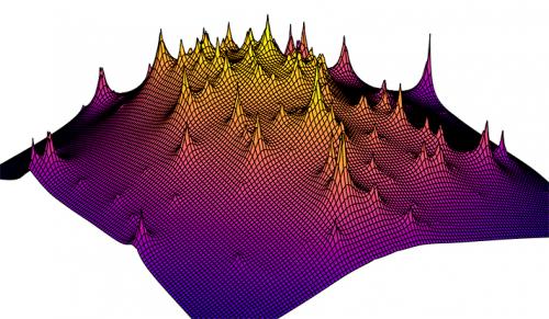 Detailed map of reconstructed dark matter clump distributions in a distant galaxy cluster, obtained from the Hubble Space Telescope Frontier Fields data. The unseen matter in this map is comprised of a smooth heap of dark matter on which clumps form.