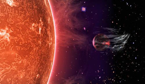 Artist's conception of a planet's atmosphere being stripped. (Illustration by Peter Devine)