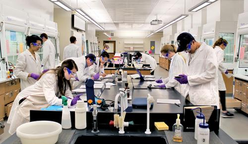 At Sterling Chemistry Laboratory, students in an organic chemistry class learn a variety of skills that can be applied in research and industry. (All photos by Michael Helfenbein)