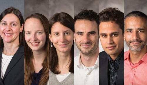 Helmsley Postdoctoral Teaching Scholars (from left): Jennifer Frederick, Elizabeth Morse Luoma, Claudia De Grandi, Brett C. Smith, Savan Kharel, and Marco Bonett-Matiz.