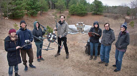 Members of the Yale and BNL research teams. Pictured from left to right are Maile Harris (Yale), Benjamin Salinwanchik (Yale), Laura Newburgh (Yale), Will Tyndall (Yale), Emily Kuhn (Yale), Anze Slosar (Brookhaven Lab), and Justine Haupt (Brookhaven Lab). Note: this photo was taken in March 2020, prior to current COVID-19 social distancing guidelines. Photo credit: Brookhaven National Laboratory